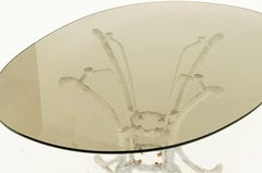 Dinning Table, in White Metal and Smoked Glass Top, Spain circa 1980