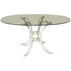 Dinning Table, in White Metal and Smoked Glass Top, Spain circa 1980