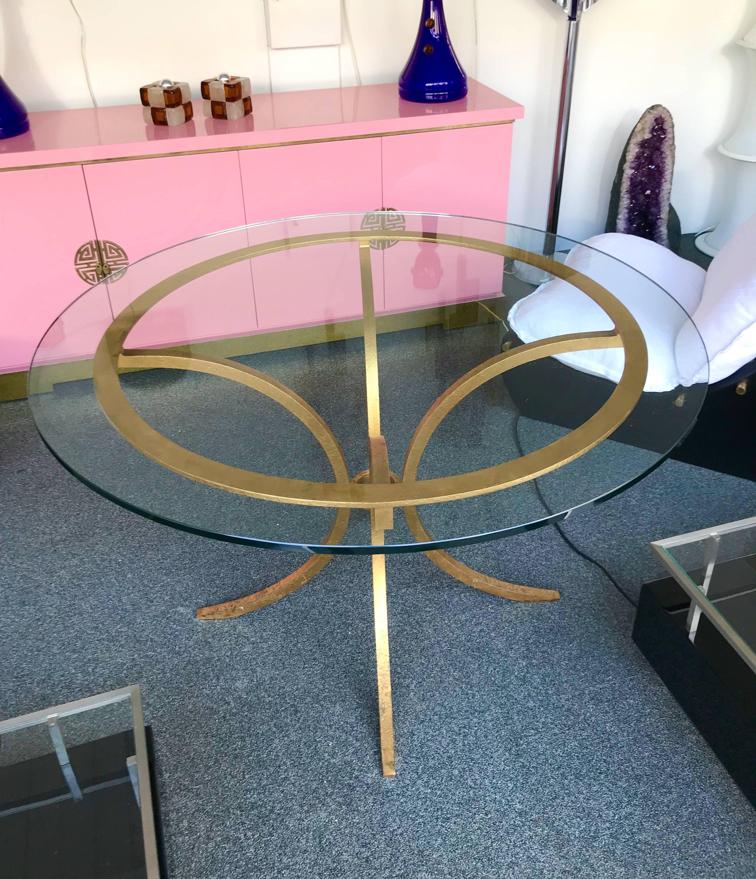 Table Wrought Iron Gold Leaf by Robert and Roger Thibier, France, 1960s In Excellent Condition In SAINT-OUEN, FR