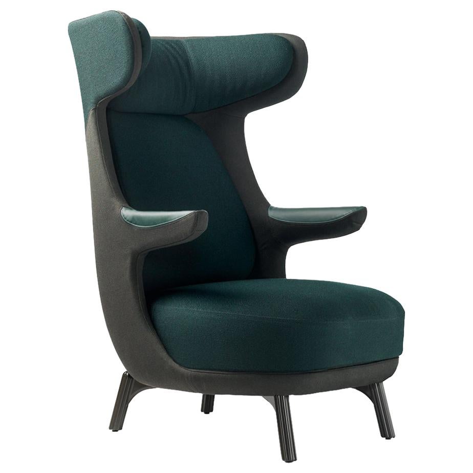 Armchair "Dino" by Jaime Hayon, contemporary design, green fabric, green leather For Sale