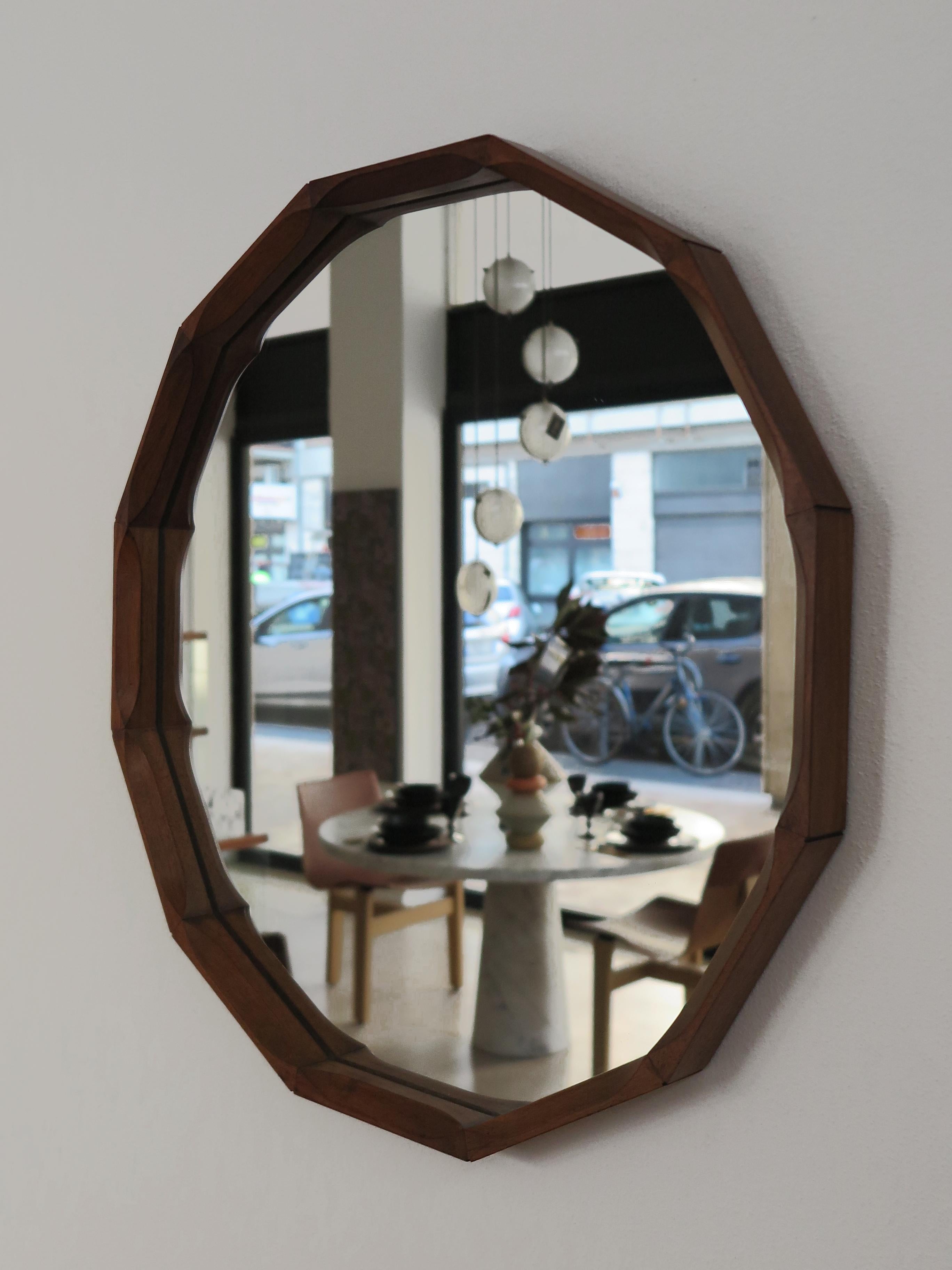 Mid-Century Modern Dino Cavalli Italian Solid Wood Mirror for Thirteen 1960s For Sale