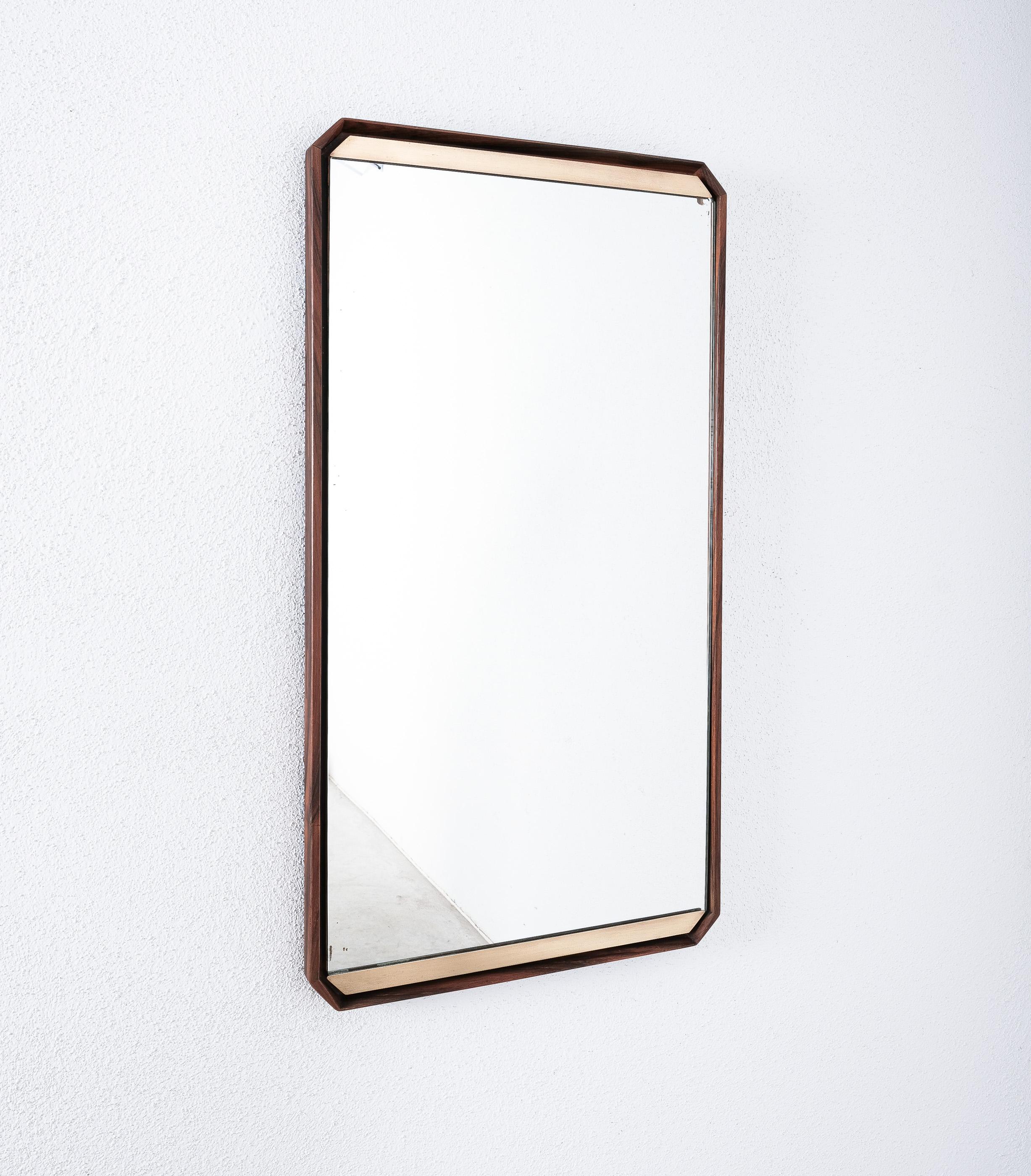 Dino Cavalli Walnut Brass Mirrors (2) , Mid-Century Modern, Italy For Sale 5