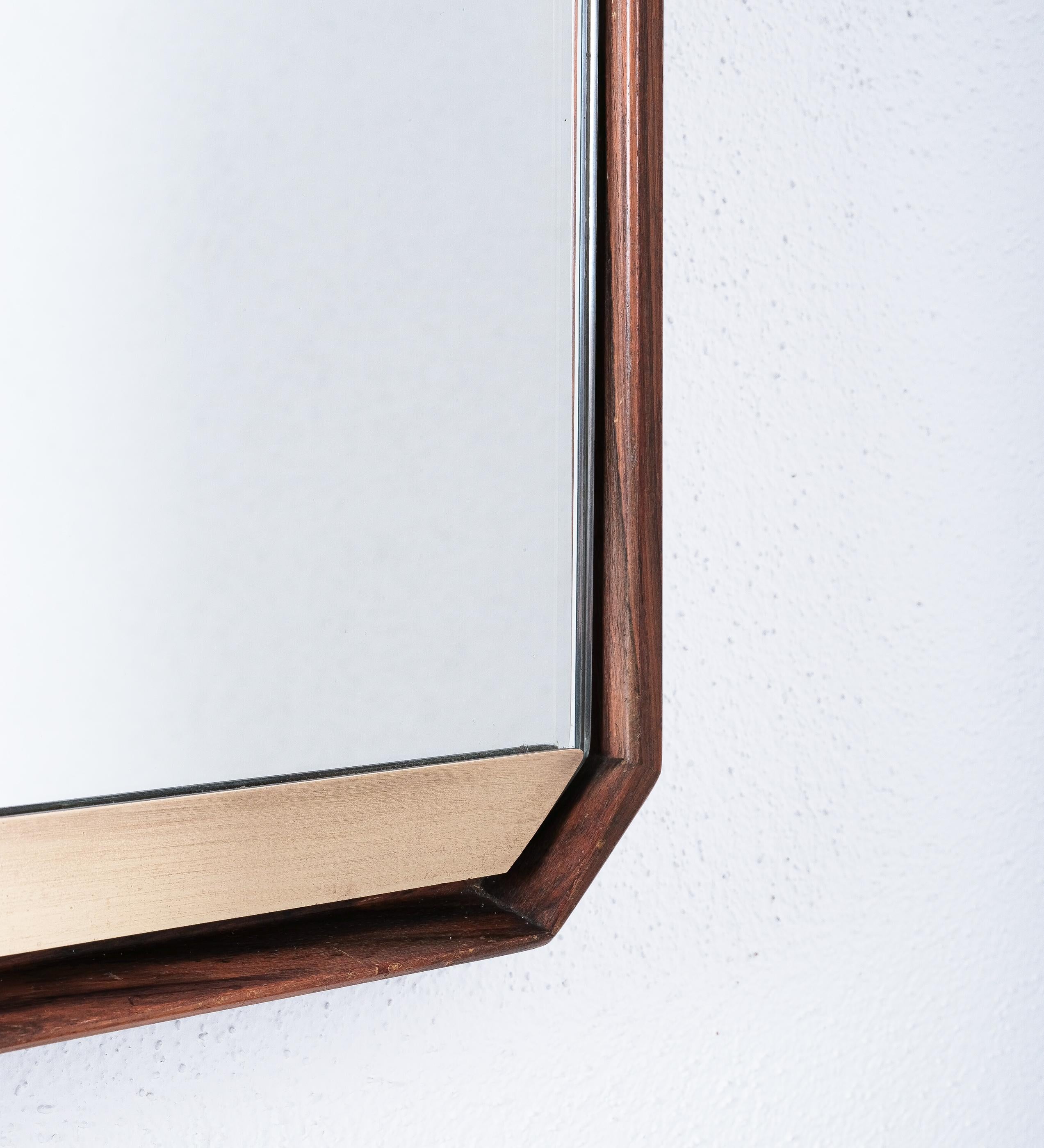 Dino Cavalli Walnut Brass Mirrors (2) , Mid-Century Modern, Italy For Sale 2