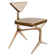 Sedia "Dino", con bronzo e cuoio su misura e pelle intrecciata, Istanbul