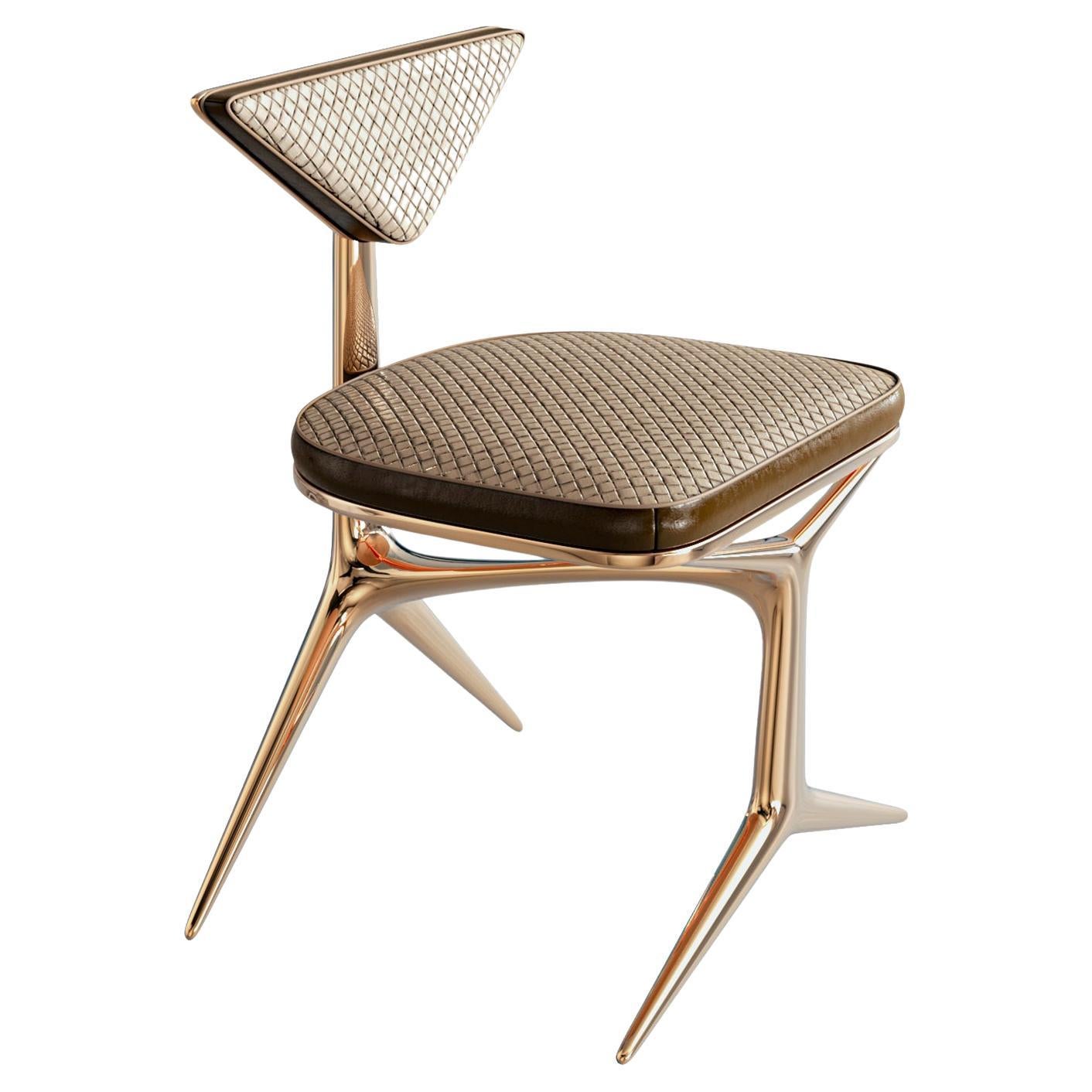 "Dino" Chair, with Bronze and Tailor Made Leather & Woven Leather, Istanbul