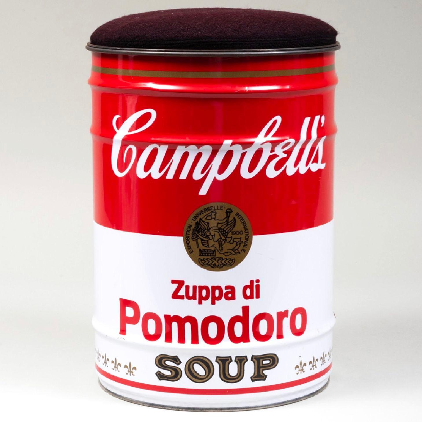 Dino Gavina for Studio Simon, Homage to Andy Warhol: Campbell’s soup can stool, Italy, 1971. 

Rare stool designed by Dino Gavina as a tribute to Andy Warhol in 1971 and produced by Studio Simon as part of the seminal Ultramobile Exhibition-