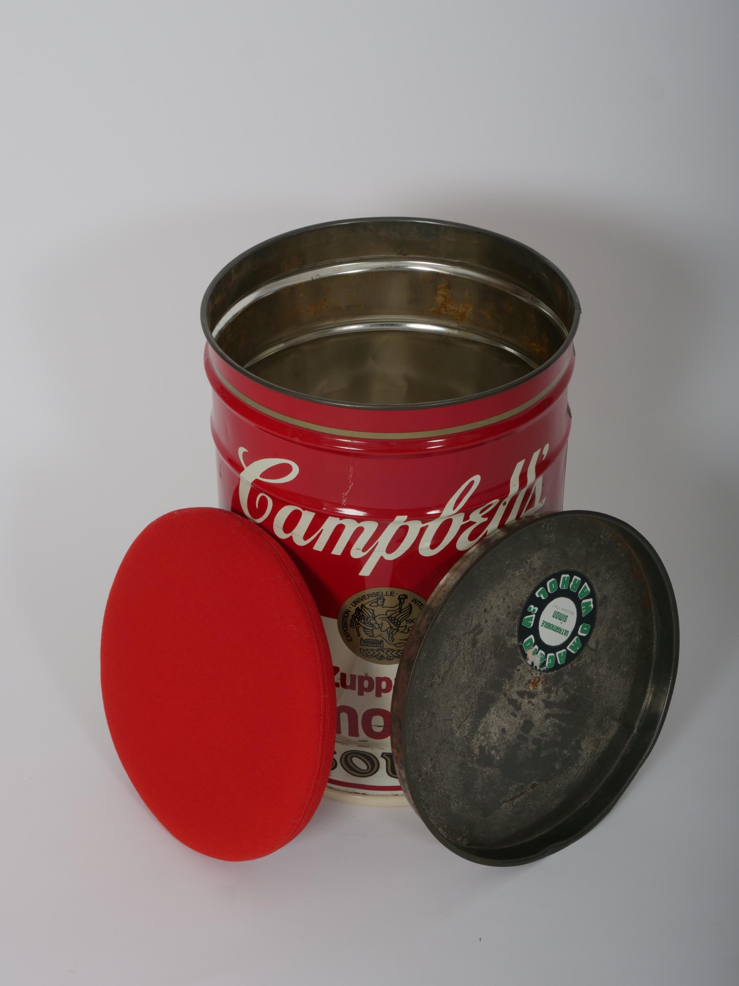 Painted Dino Gavina for Studio Simon, Andy Warhol Campbell’s Soup Can Stool, Italy, 1971 For Sale