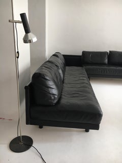 Dino Gavina Sofa Suite Black Leather Sectional, Living Room Suite, Italy, 1960