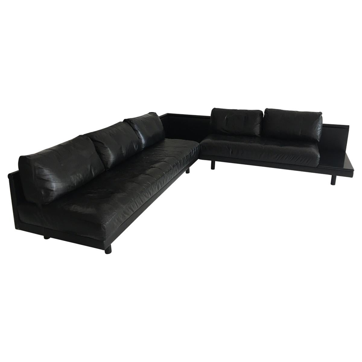 Dino Gavina Sofa Suite Black Leather Sectional, Living Room Suite, Italy, 1960
