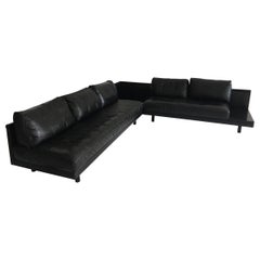 Vintage Dino Gavina Sofa Suite Black Leather Sectional, Living Room Suite, Italy, 1960