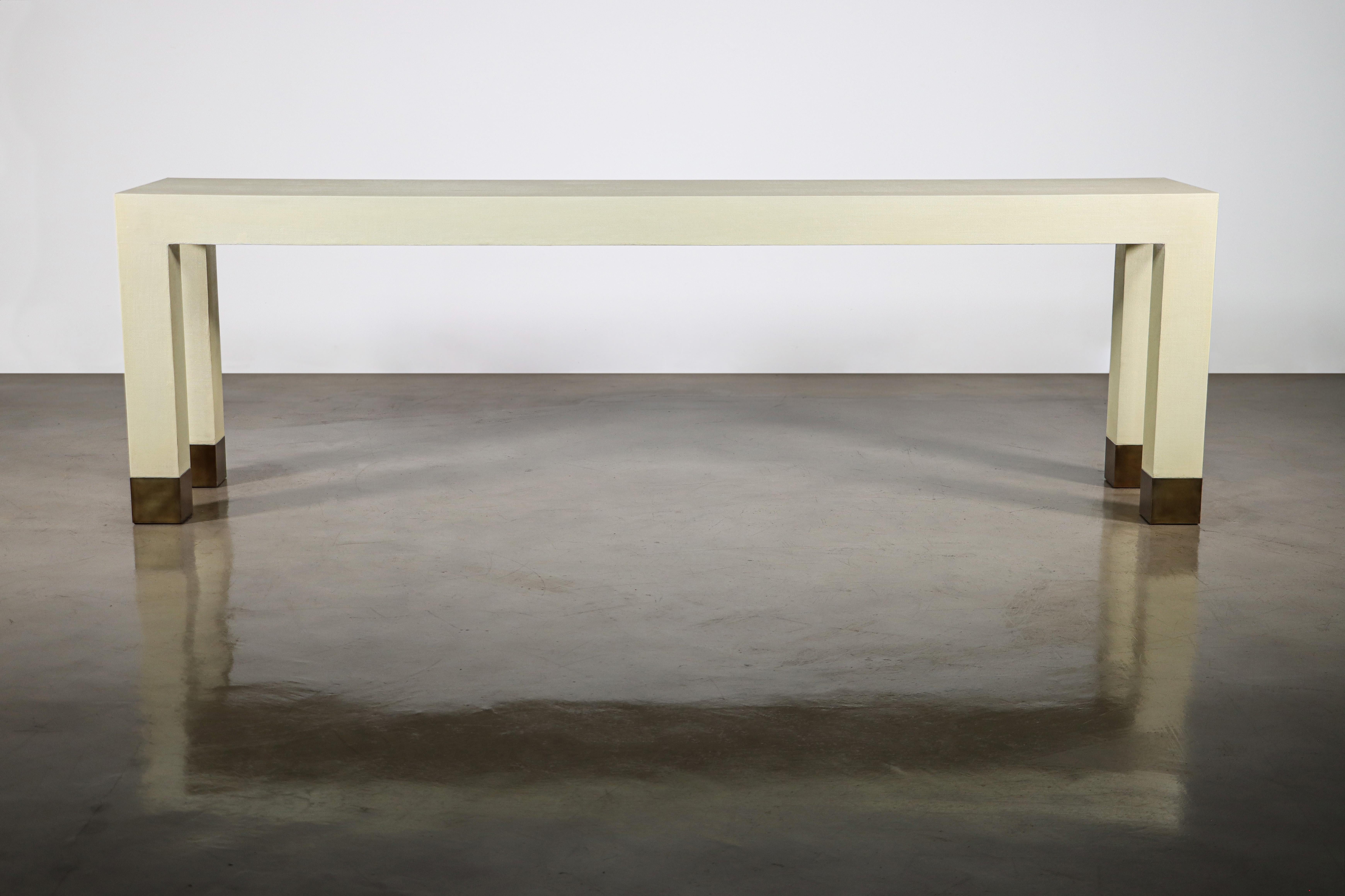 Argentine Dino Linen Modern Console with Bronze Sabots from Costantini, Customizable For Sale
