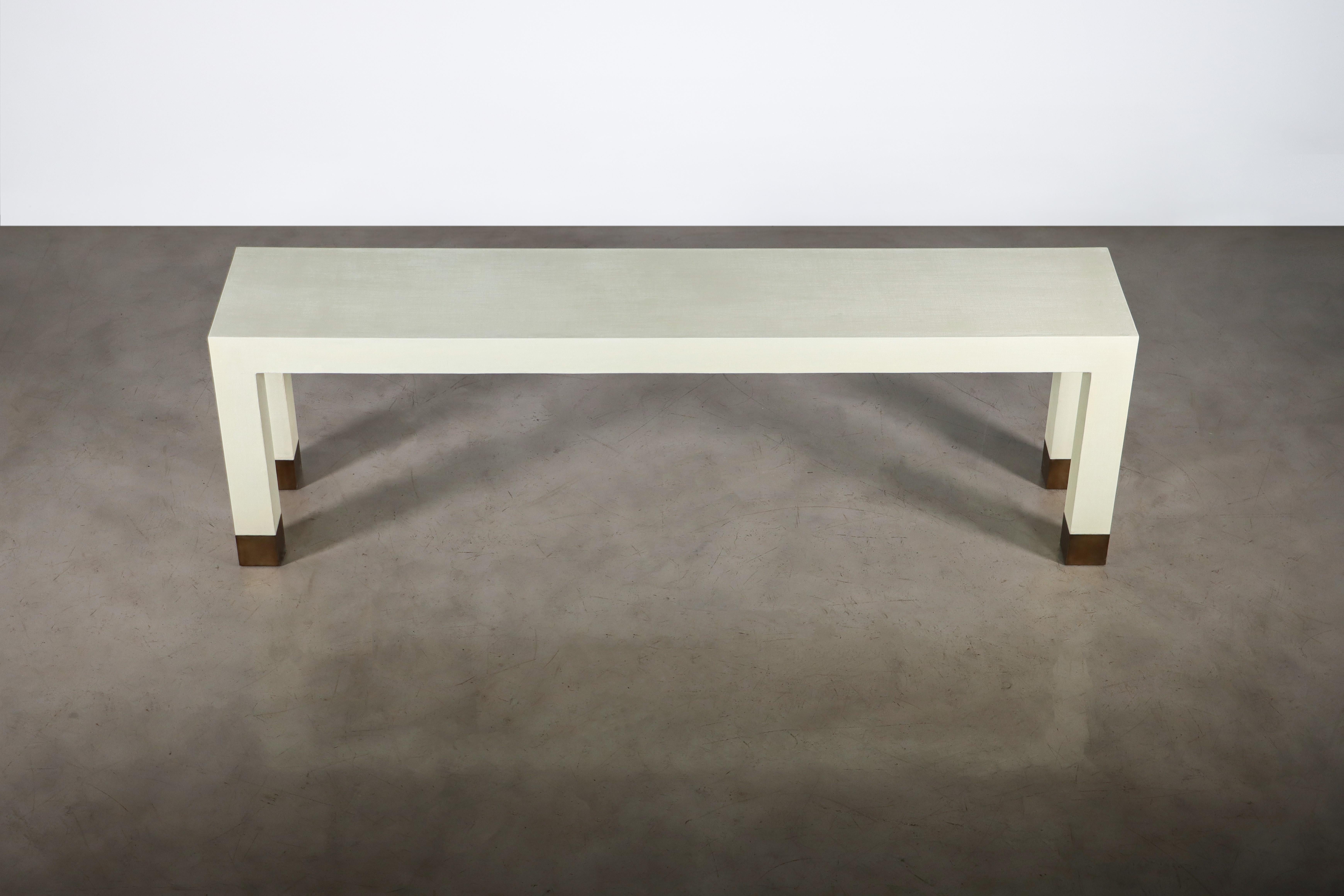 Dino Linen Modern Console with Bronze Sabots from Costantini, Customizable In New Condition For Sale In New York, NY