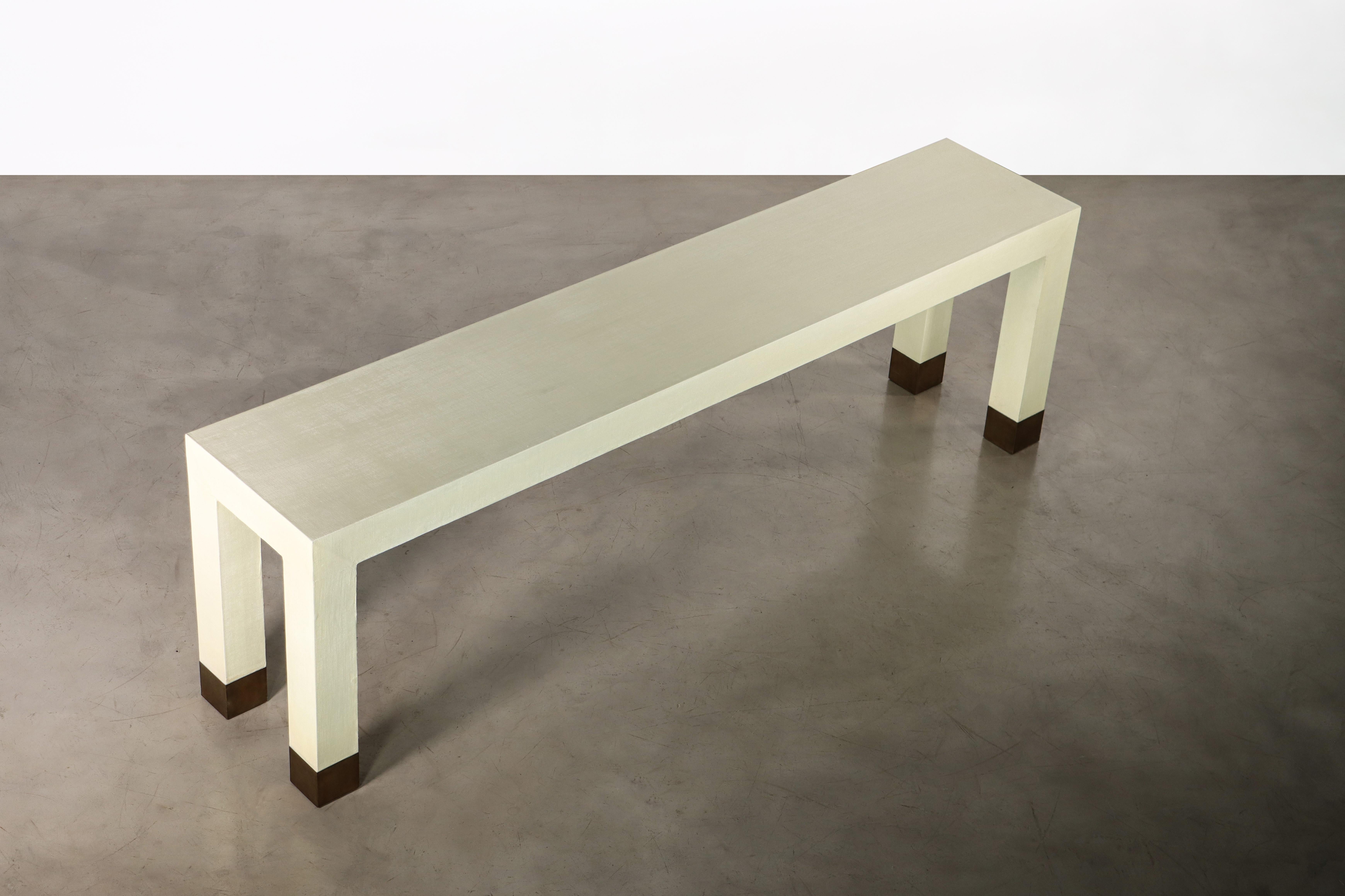 Contemporary Dino Linen Modern Console with Bronze Sabots from Costantini, Customizable For Sale