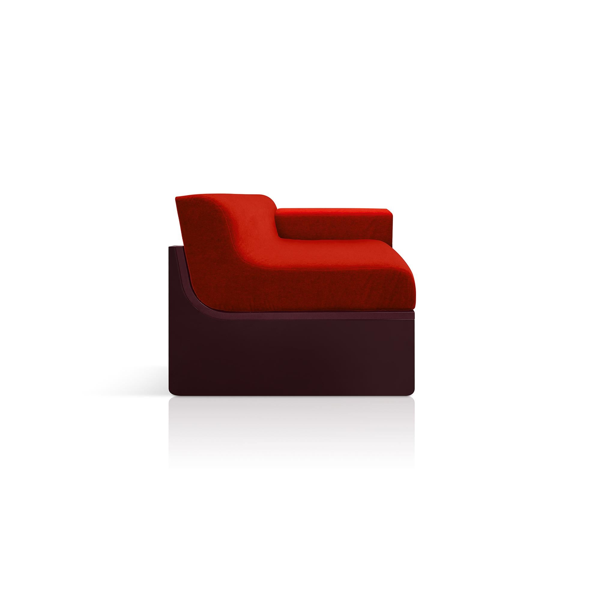 coral velvet armchair