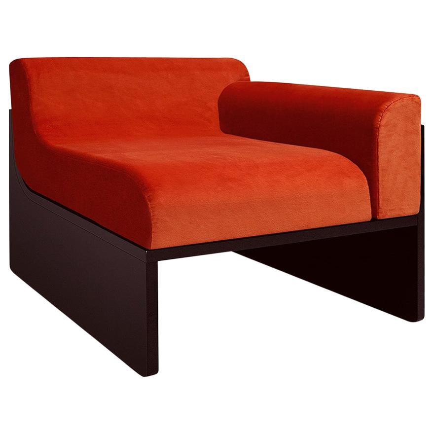 Dino  Lounge Armchair in Coral Velvet Upholstery For Sale