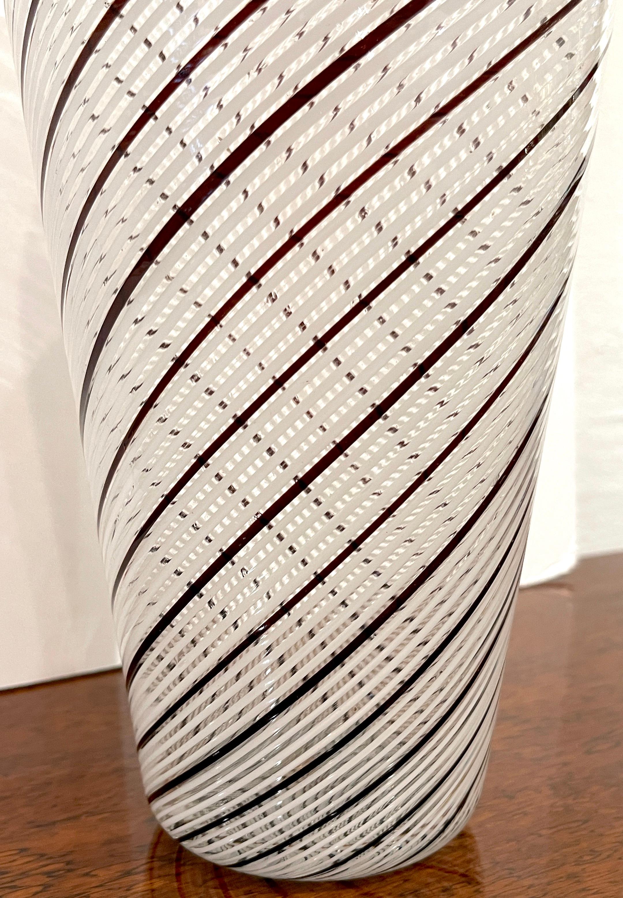 Italian Dino Martens 'Atrib.' Black & White Mezza Filigrana Murano Cylindrical Vase For Sale