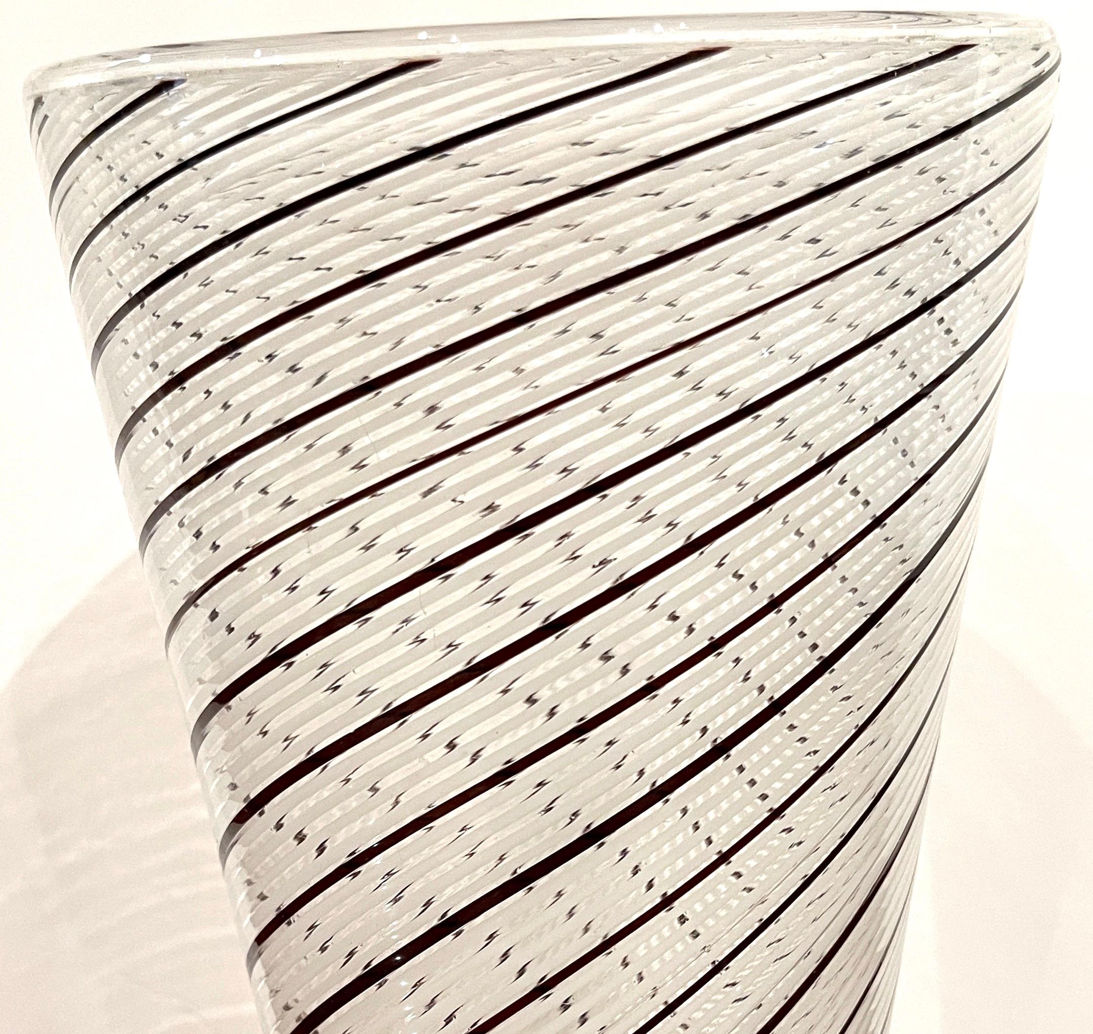 Hand-Crafted Dino Martens 'Atrib.' Black & White Mezza Filigrana Murano Cylindrical Vase For Sale