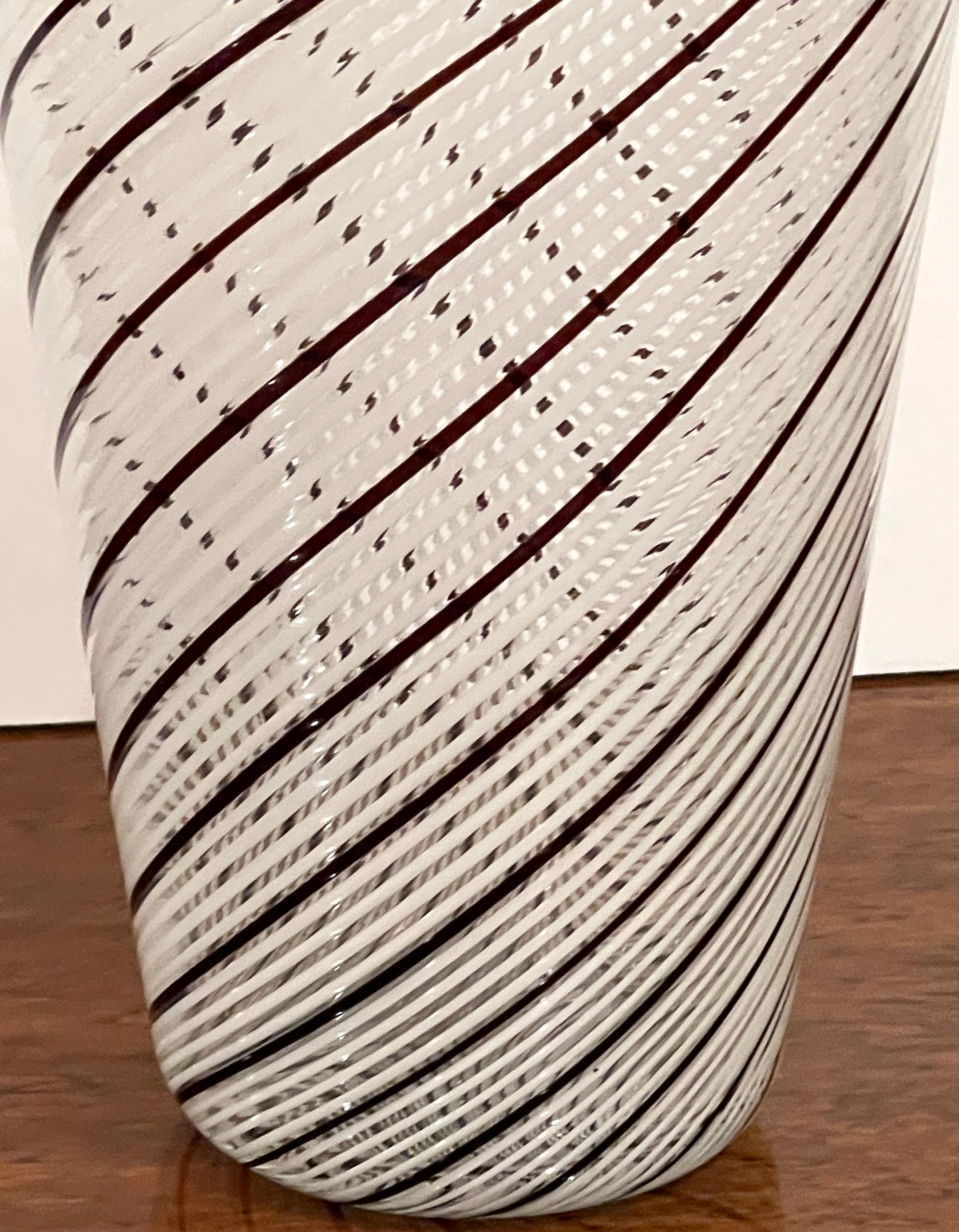 Murano Glass Dino Martens 'Atrib.' Black & White Mezza Filigrana Murano Cylindrical Vase For Sale