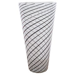 Vintage Dino Martens 'Atrib.' Black & White Mezza Filigrana Murano Cylindrical Vase