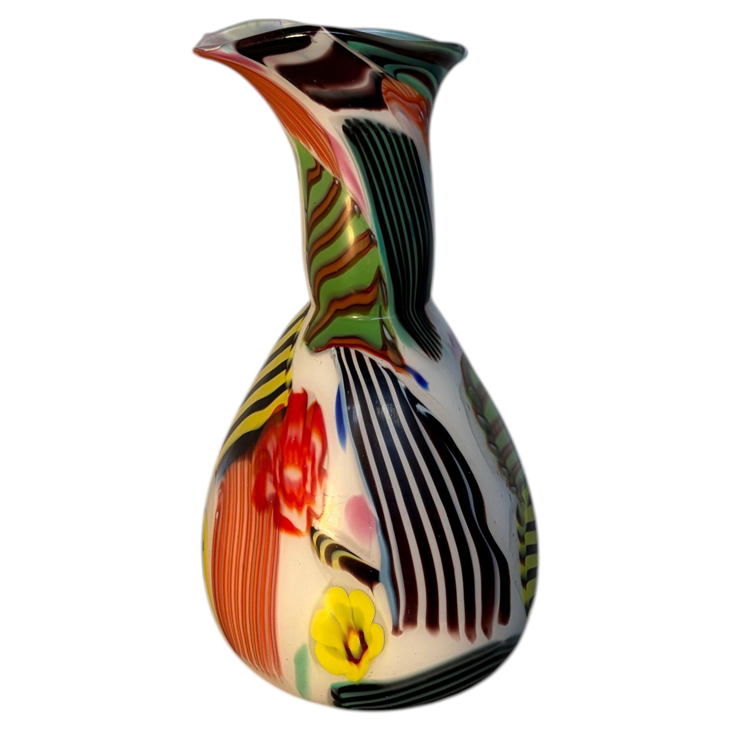 Dino Martens Attributed Murano Art Glass Vase with Multicolored Abstract