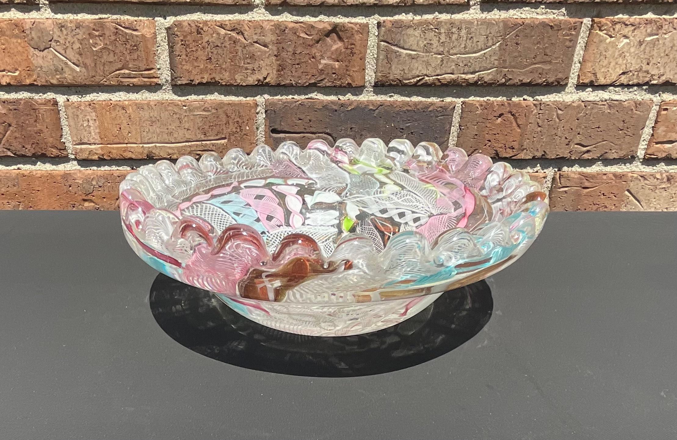Mid-20th Century Dino Martens Aureliano Toso Attributed Murano Complicated Cane Patchwork Bowl For Sale