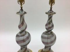 Dino Martens Aureliano Toso Large Pair of Murano Lamps in Mezza Filligrana Glass