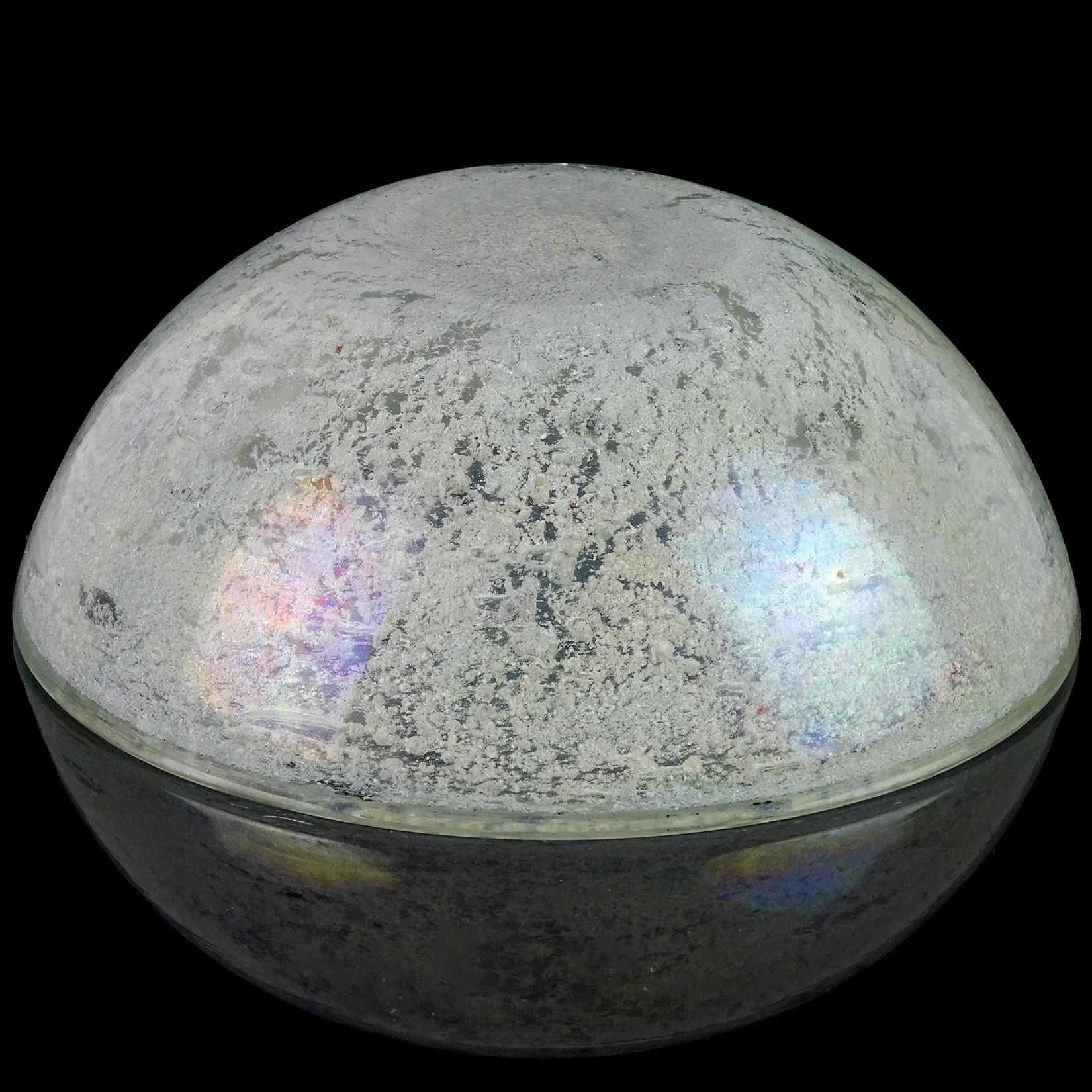 Dino Martens Aureliano Toso Murano Iridescent White Grey Italian Art Glass Bowl For Sale 2