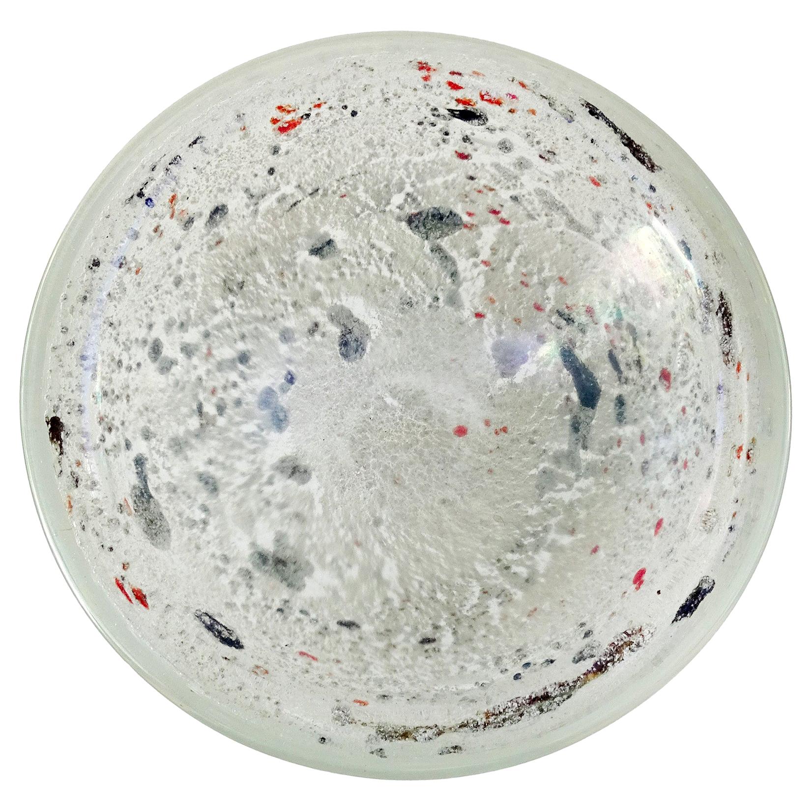 Dino Martens Aureliano Toso Murano Iridescent White Gray Italian Art Glass Bowl
