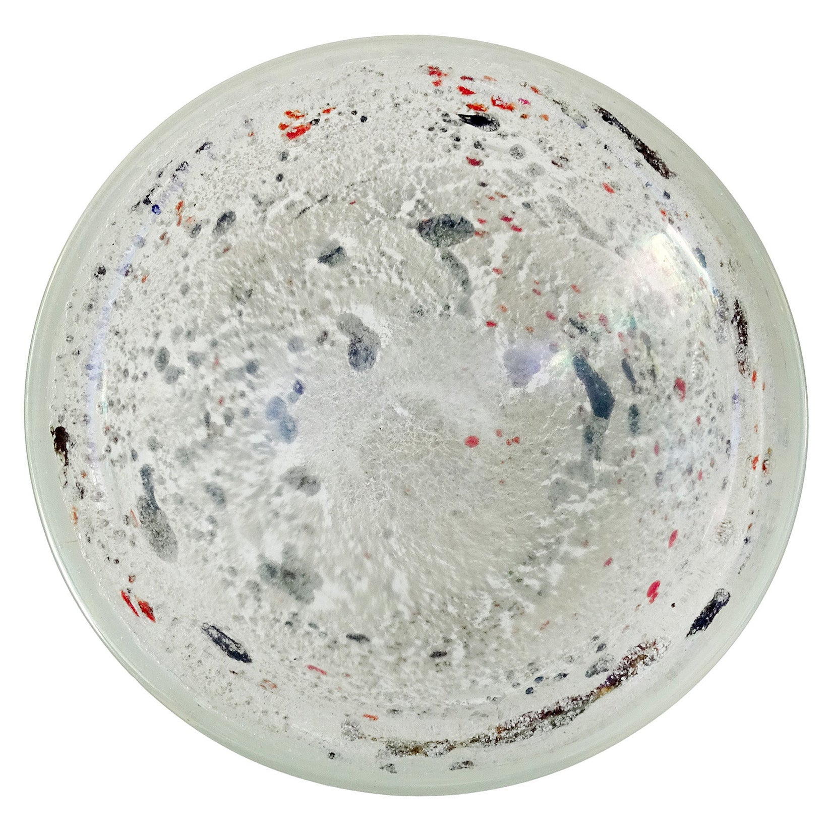 Dino Martens Aureliano Toso Murano Iridescent White Grey Italian Art Glass Bowl