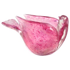 Dino Martens Aureliano Toso Murano Pink Iridescent Italian Art Glass Bird Bowl