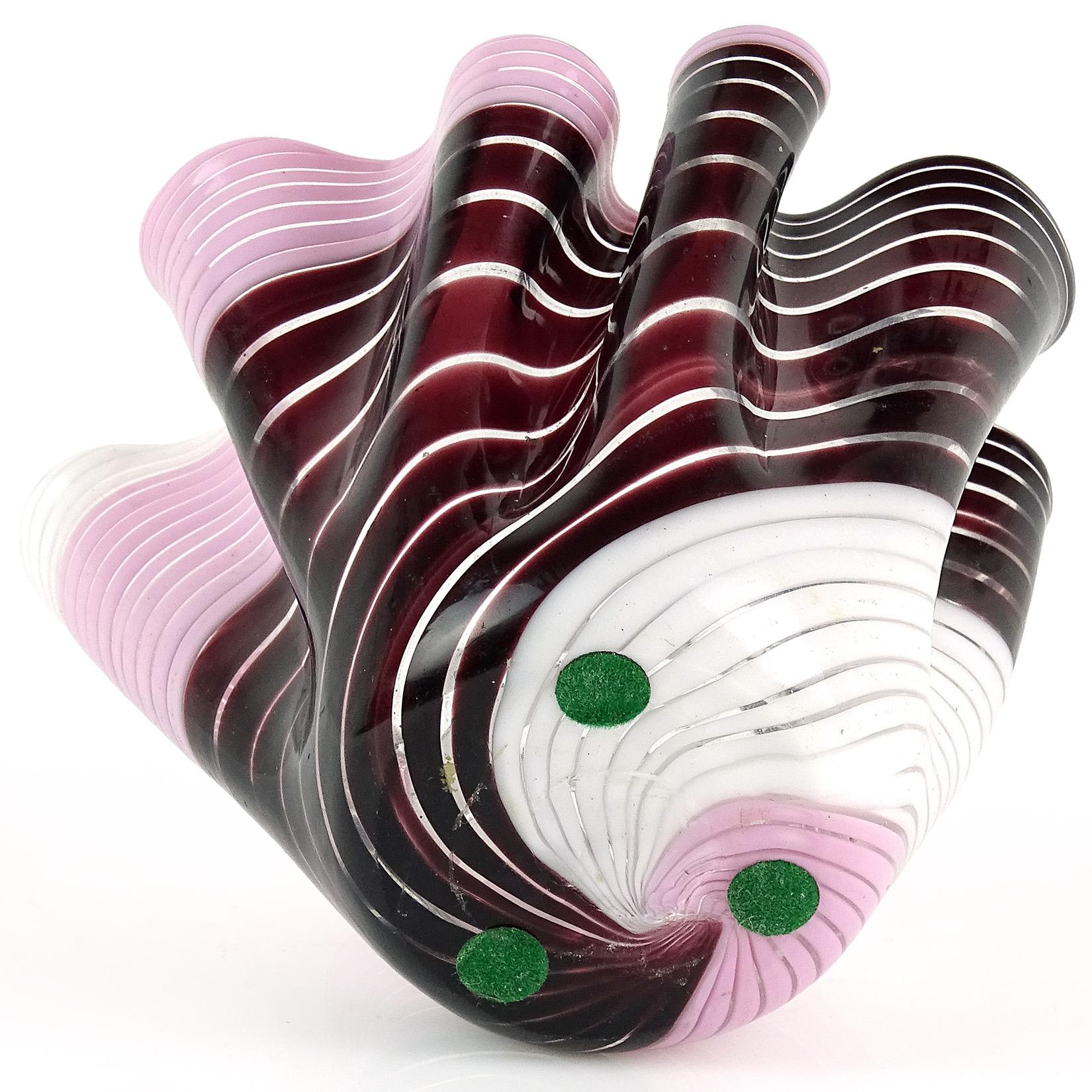 Hand-Crafted Dino Martens Aureliano Toso Murano Ribbons Italian Art Glass Fazzoletto Vase