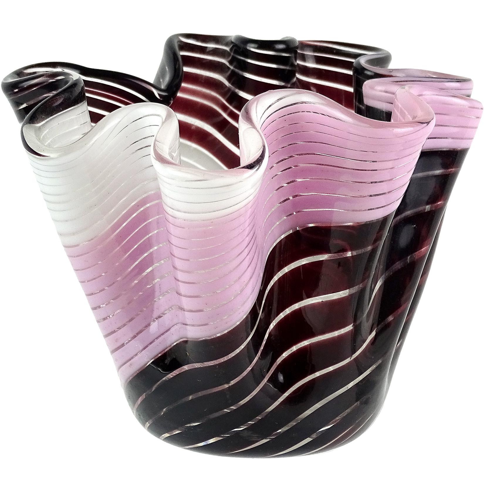 Dino Martens Aureliano Toso Murano Ribbons Italian Art Glass Fazzoletto Vase