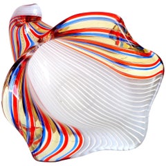 Dino Martens Aureliano Toso Murano Ribbons Italian Art Glass Seashell Bowl