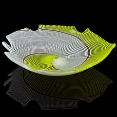 Dino Martens Aureliano Toso Murano Yellow White Ribbons Italian Art Glass Bowl