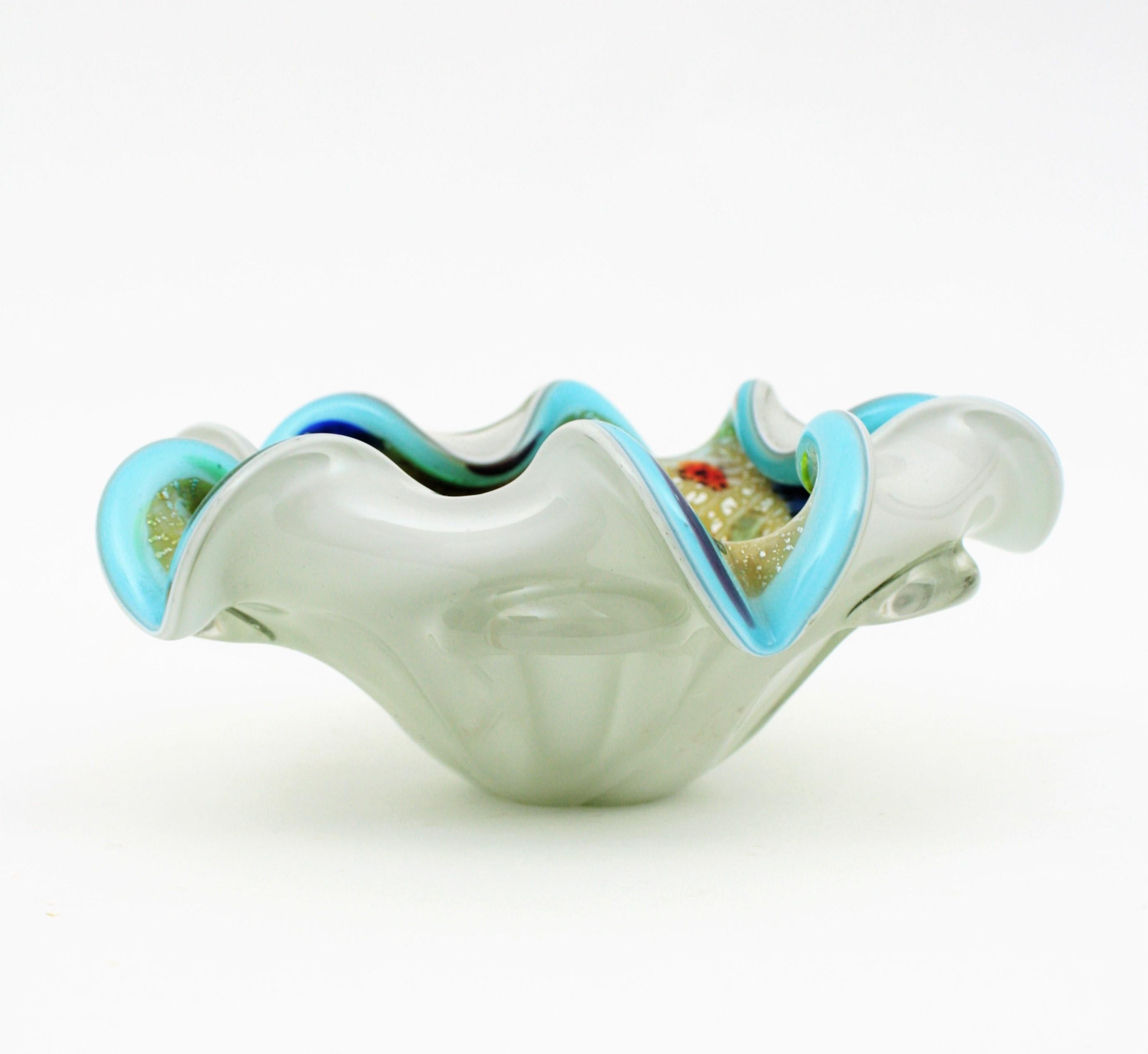 Dino Martens AVEM Multicolor Murrine Millefiori Blue Rim Art Glass Bowl For Sale 1