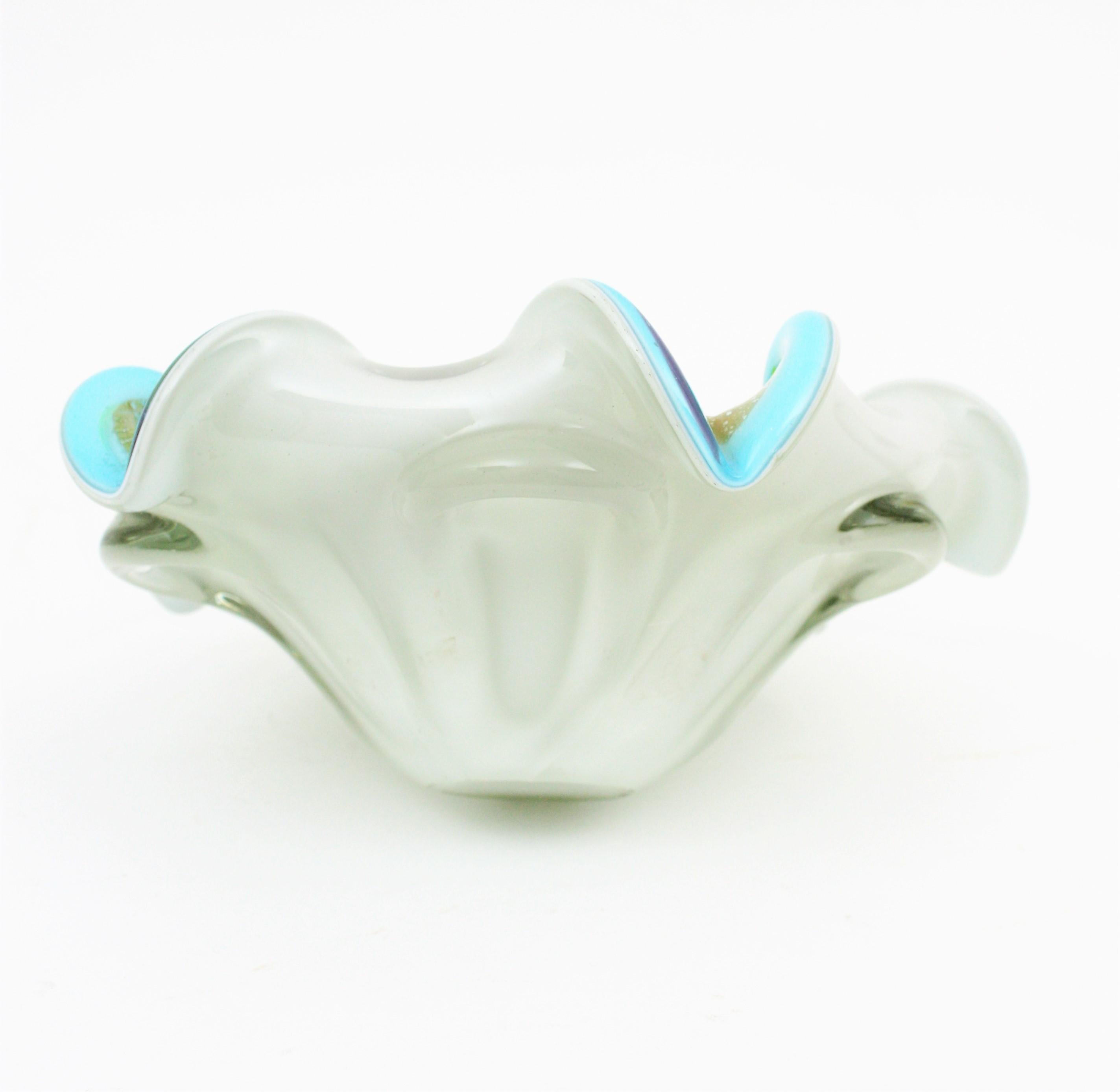 Dino Martens AVEM Multicolor Murrine Millefiori Blue Rim Art Glass Bowl For Sale 2