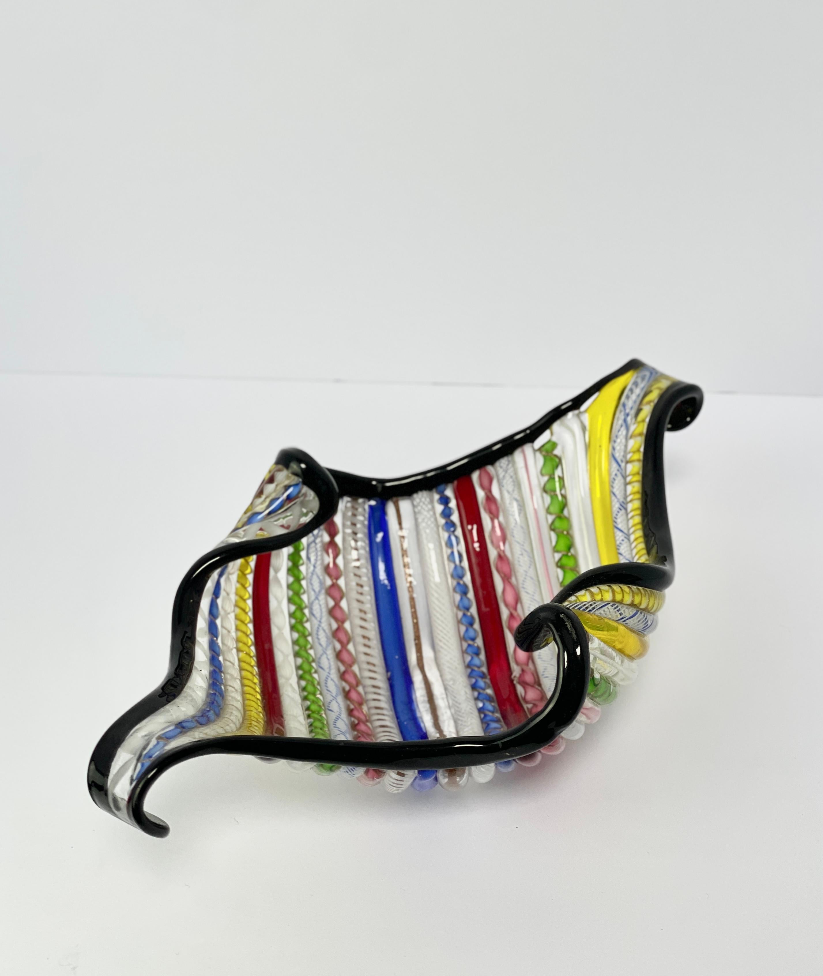 Dino Martens AVEM Murano Glas Schüssel Schale Centerpeice Multicolor Latticino Canes im Angebot 4