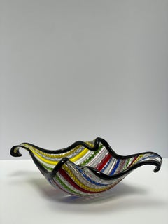 Dino Martens AVEM Murano Glass Bowl Dish Centerpeice Multicolor Latticino Canes