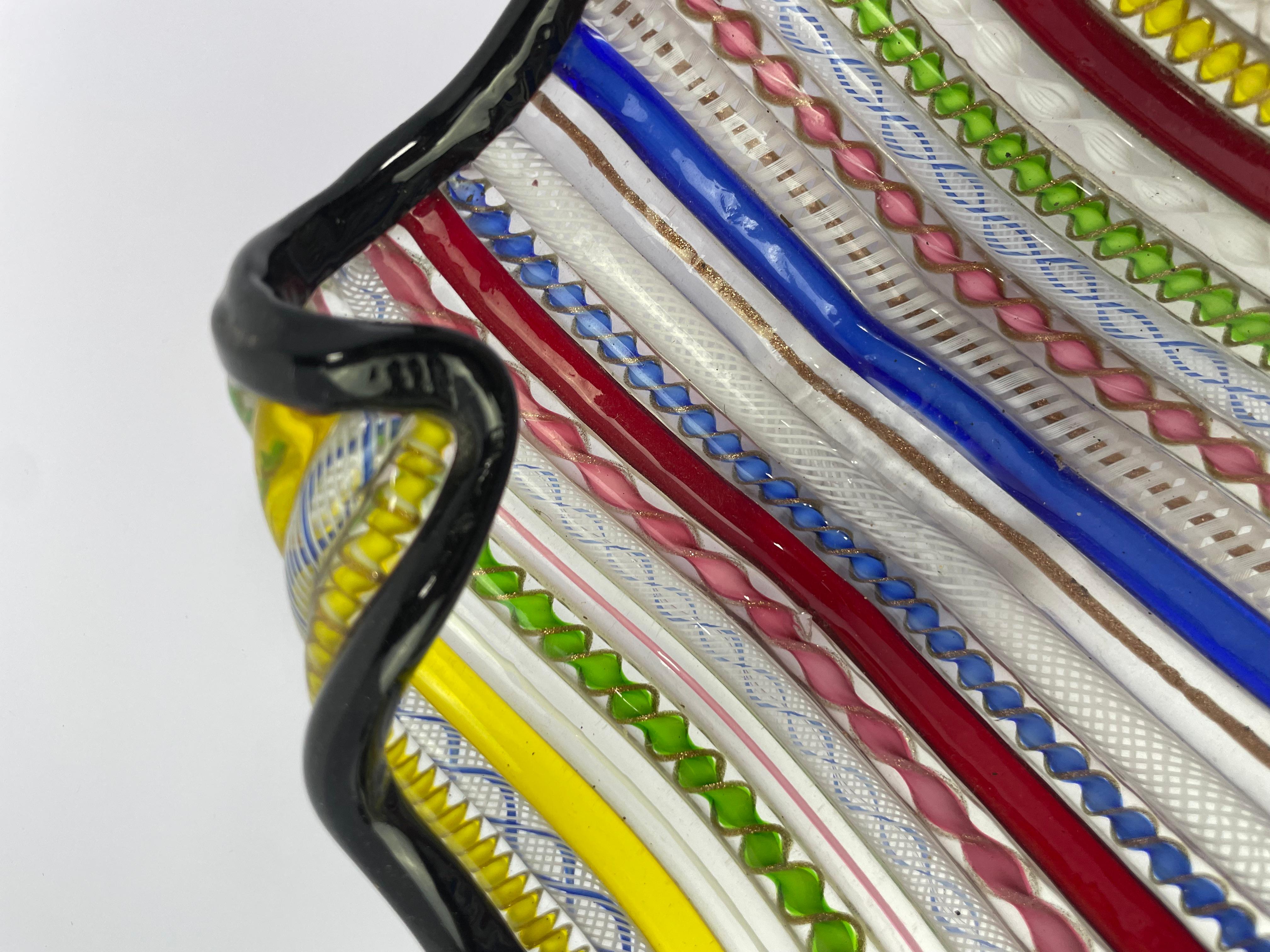 Dino Martens AVEM Murano Glas Schüssel Schale Centerpeice Multicolor Latticino Canes im Angebot 1