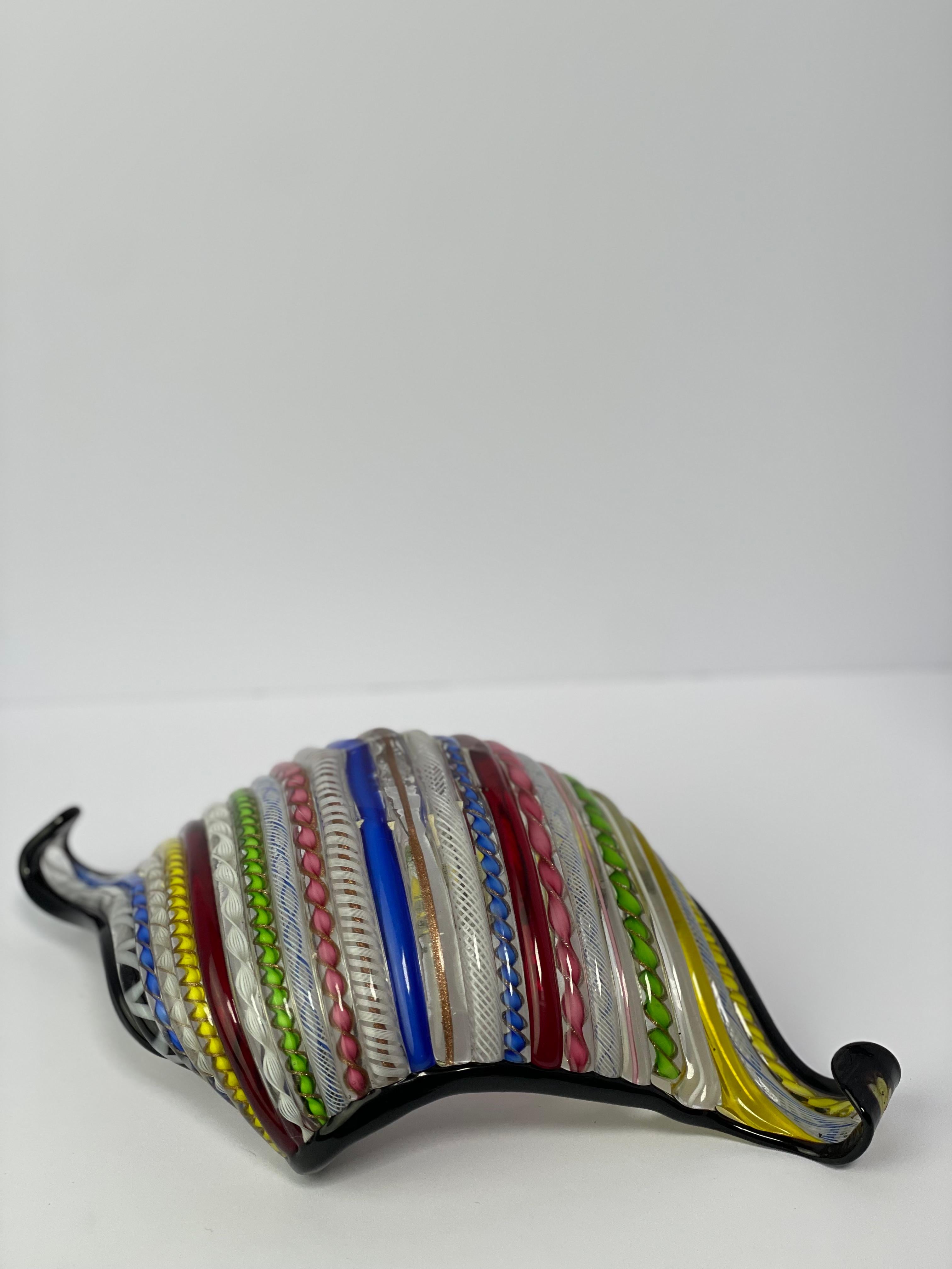 Dino Martens AVEM Murano Glas Schüssel Schale Centerpeice Multicolor Latticino Canes im Angebot 2