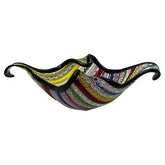 Dino Martens AVEM Murano Glass Bowl Dish Centerpeice Multicolor Latticino Canes