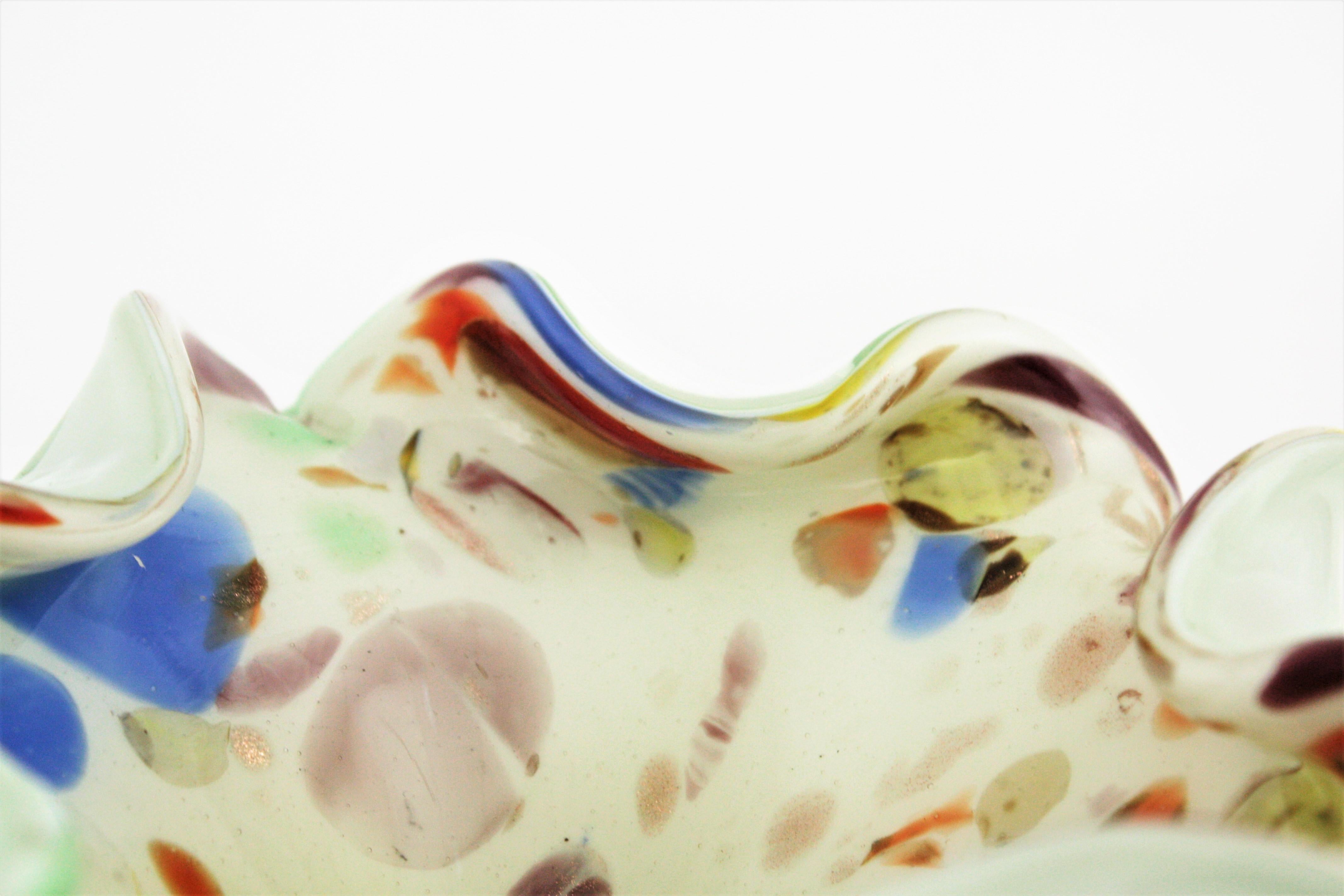 Dino Martens Murano Multicolor Millefiori Art Glass Bowl with Copper Flecks For Sale 6