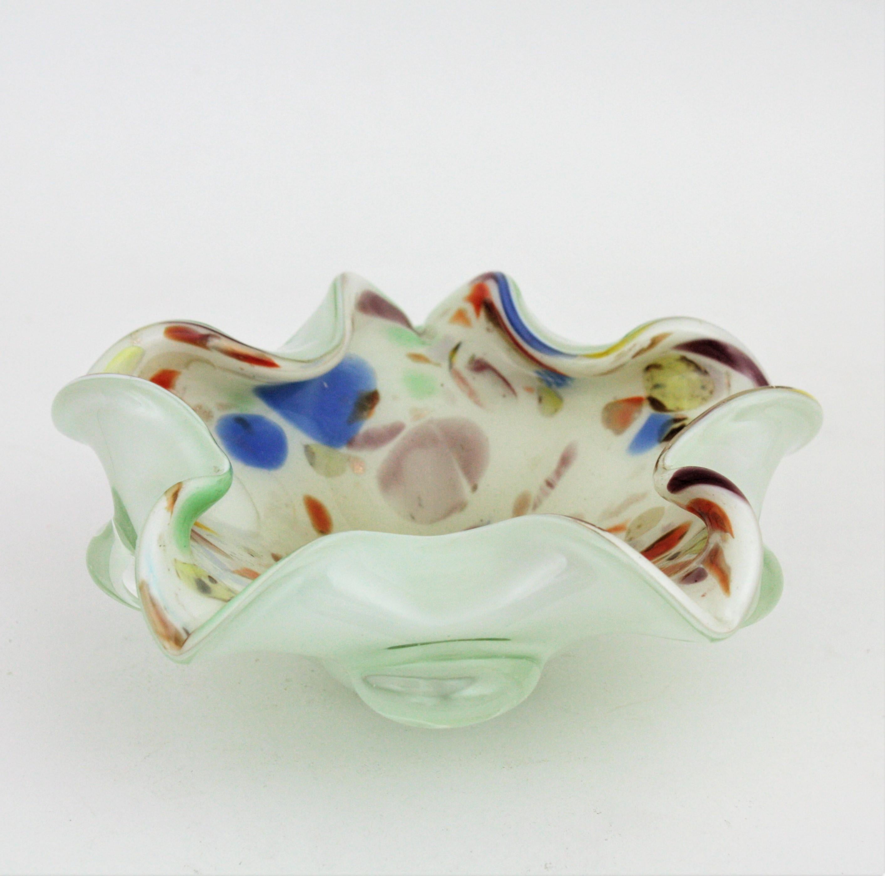 Dino Martens Murano Multicolor Millefiori Art Glass Bowl with Copper Flecks For Sale 7