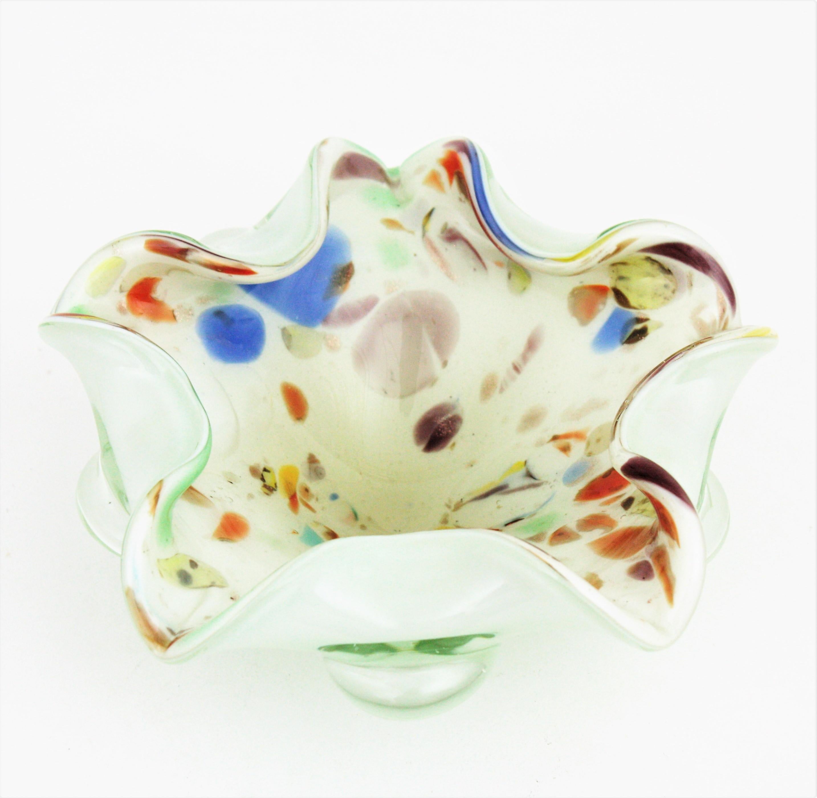 Mid-Century Modern Dino Martens Murano Multicolor Millefiori Art Glass Bowl with Copper Flecks For Sale
