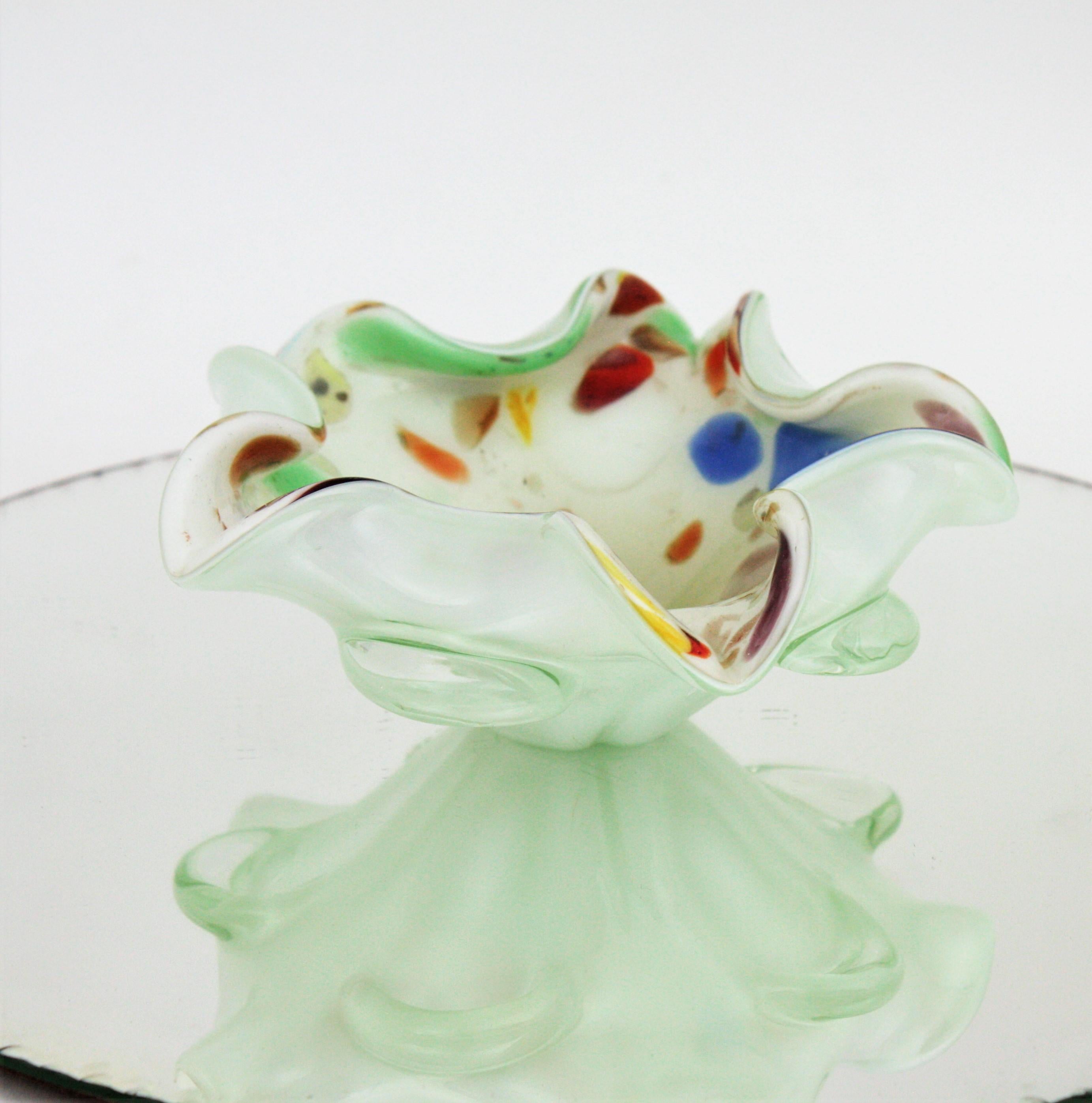 Italian Dino Martens Murano Multicolor Millefiori Art Glass Bowl with Copper Flecks For Sale