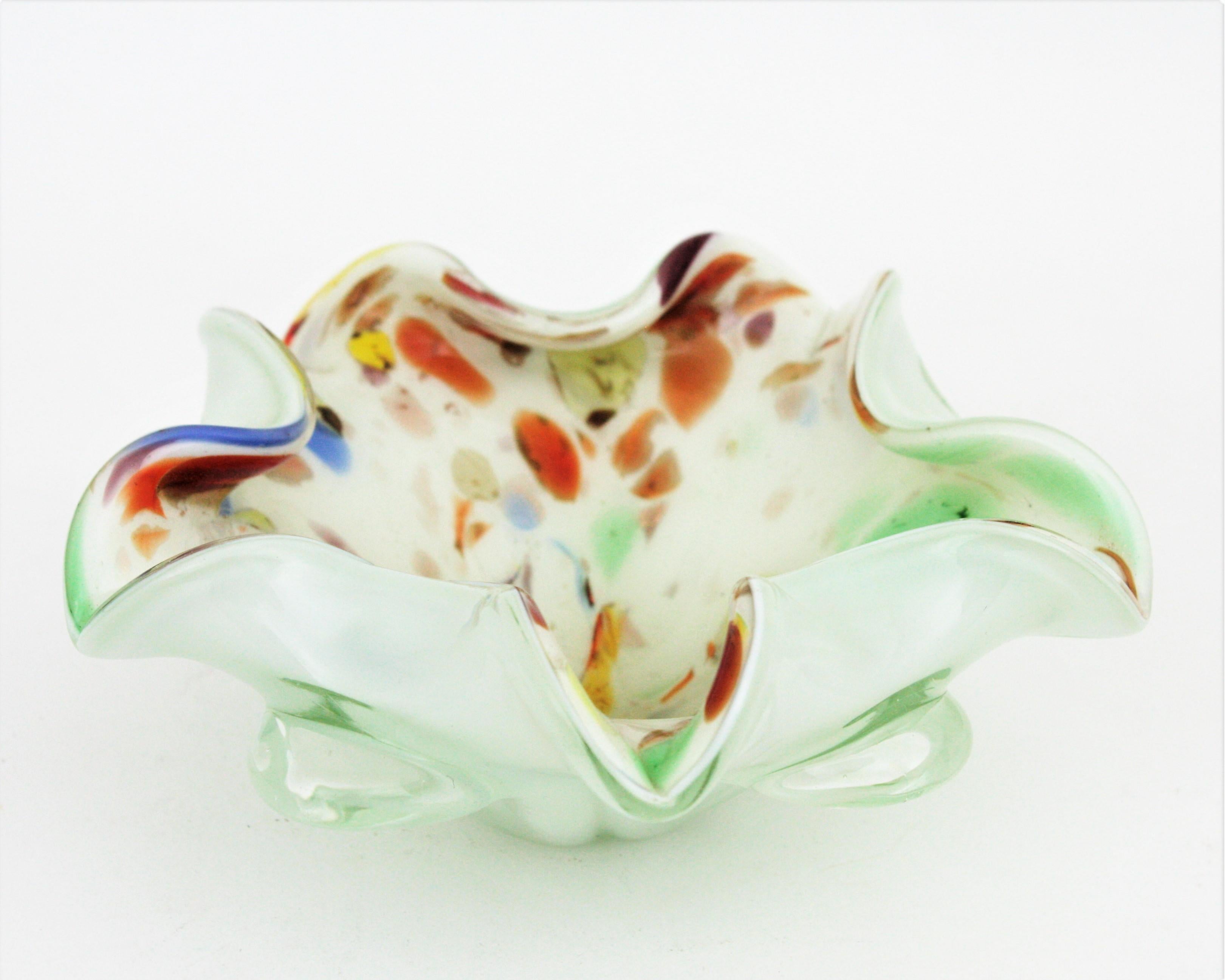 20th Century Dino Martens Murano Multicolor Millefiori Art Glass Bowl with Copper Flecks For Sale