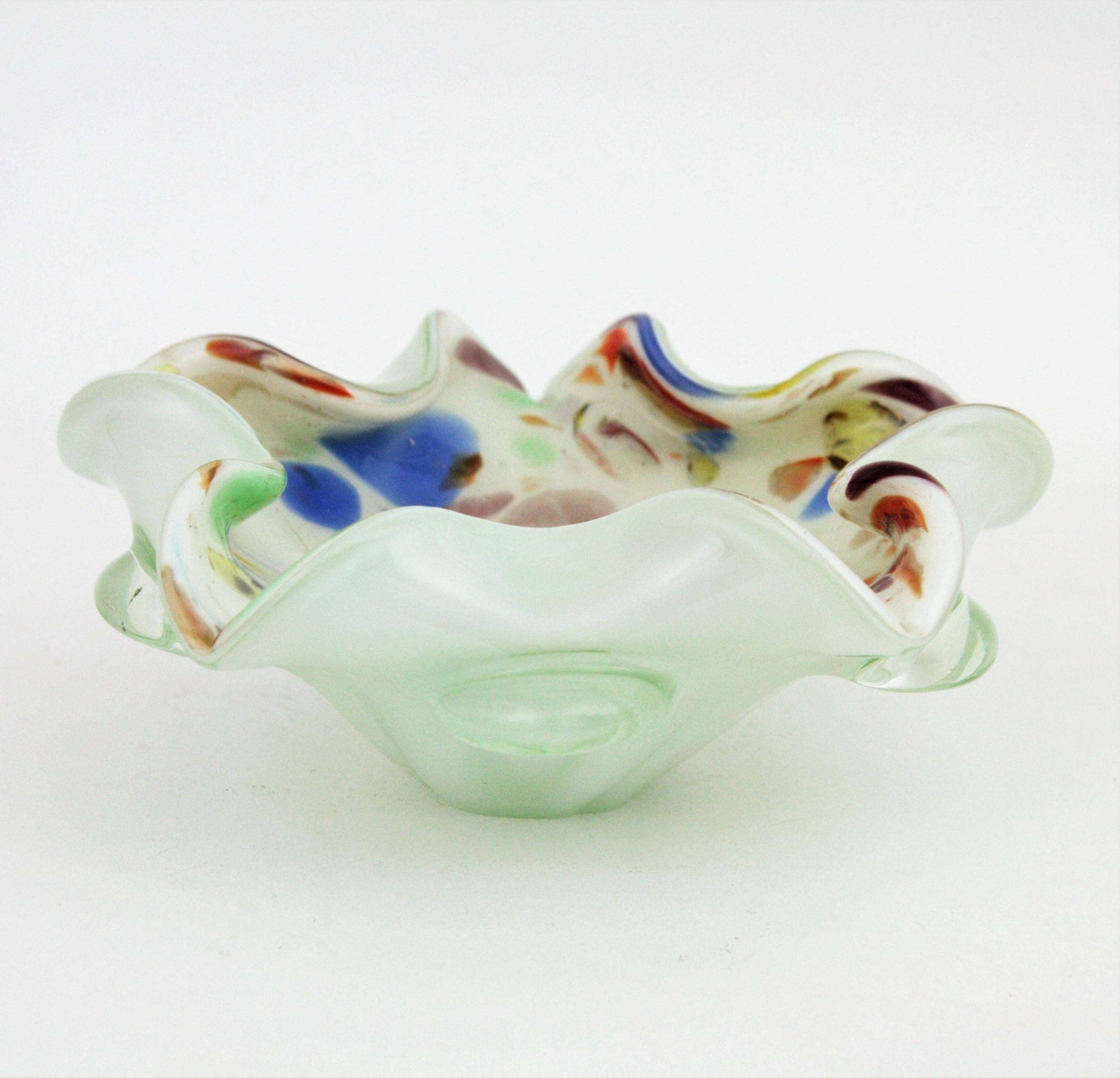Dino Martens Murano Multicolor Millefiori Art Glass Bowl with Copper Flecks For Sale 3