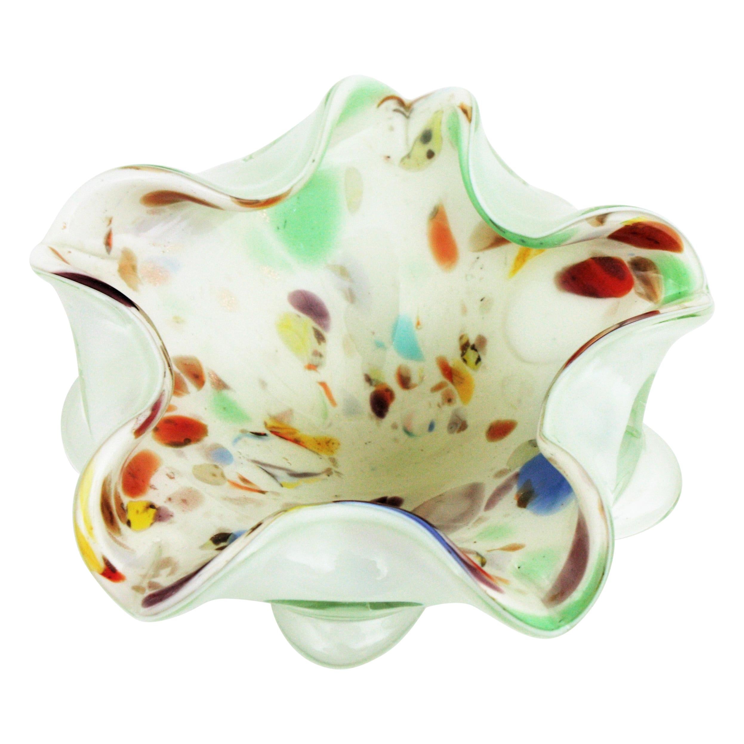 Dino Martens Murano Multicolor Millefiori Art Glass Bowl with Copper Flecks