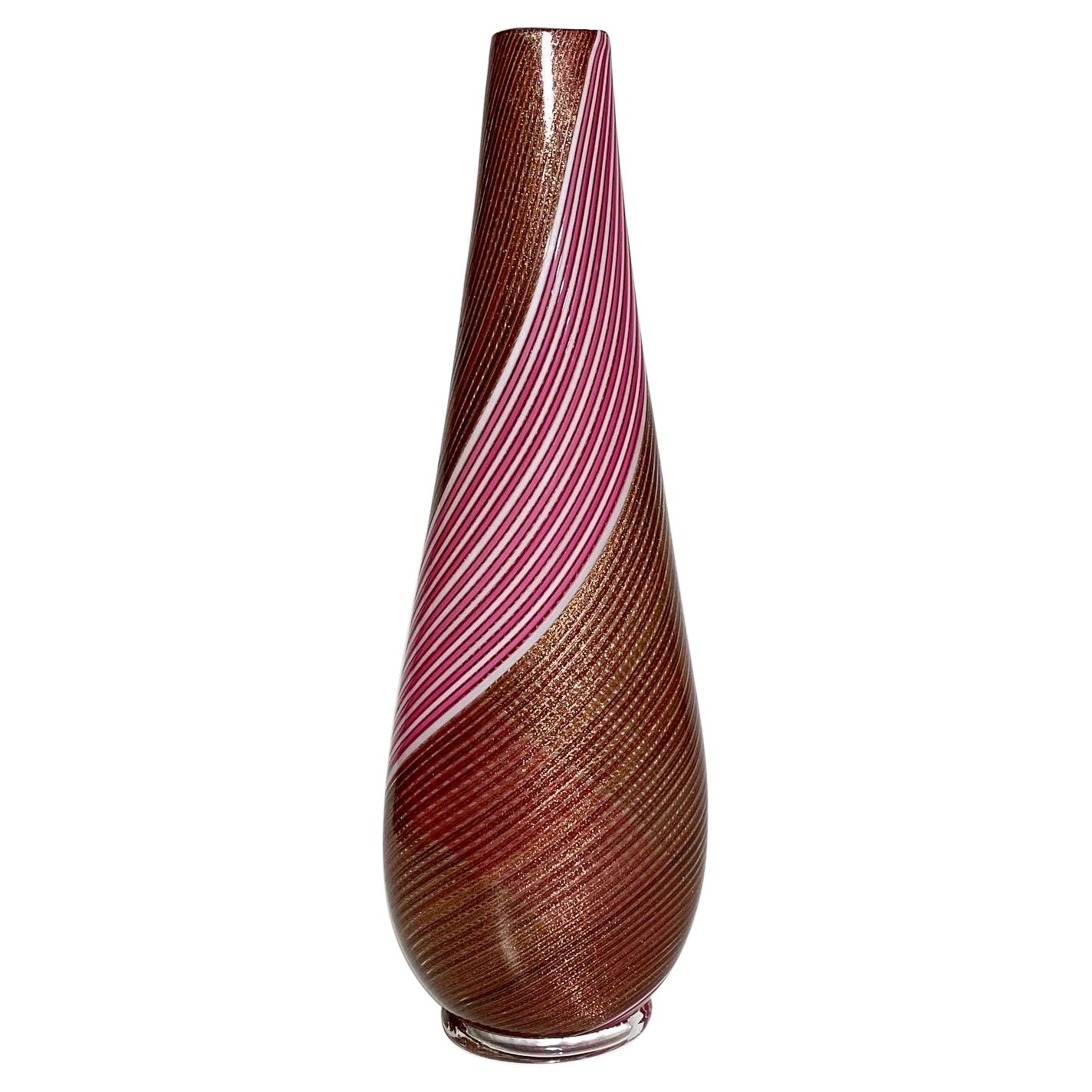 Jarrón de Murano Dino Martens Filigrana Aureliano Toso, Italia, Años 50