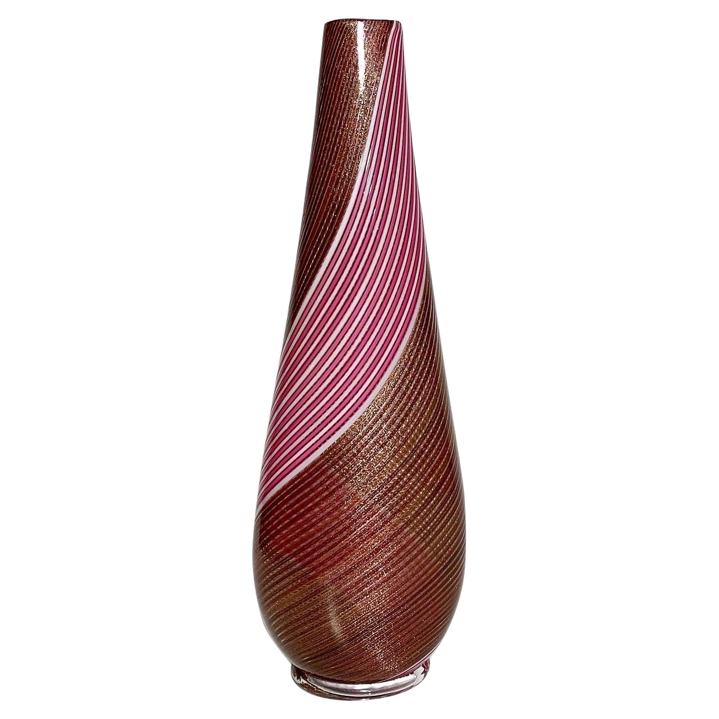 Jarrón de Murano Dino Martens Filigrana Aureliano Toso, Italia, Años 50